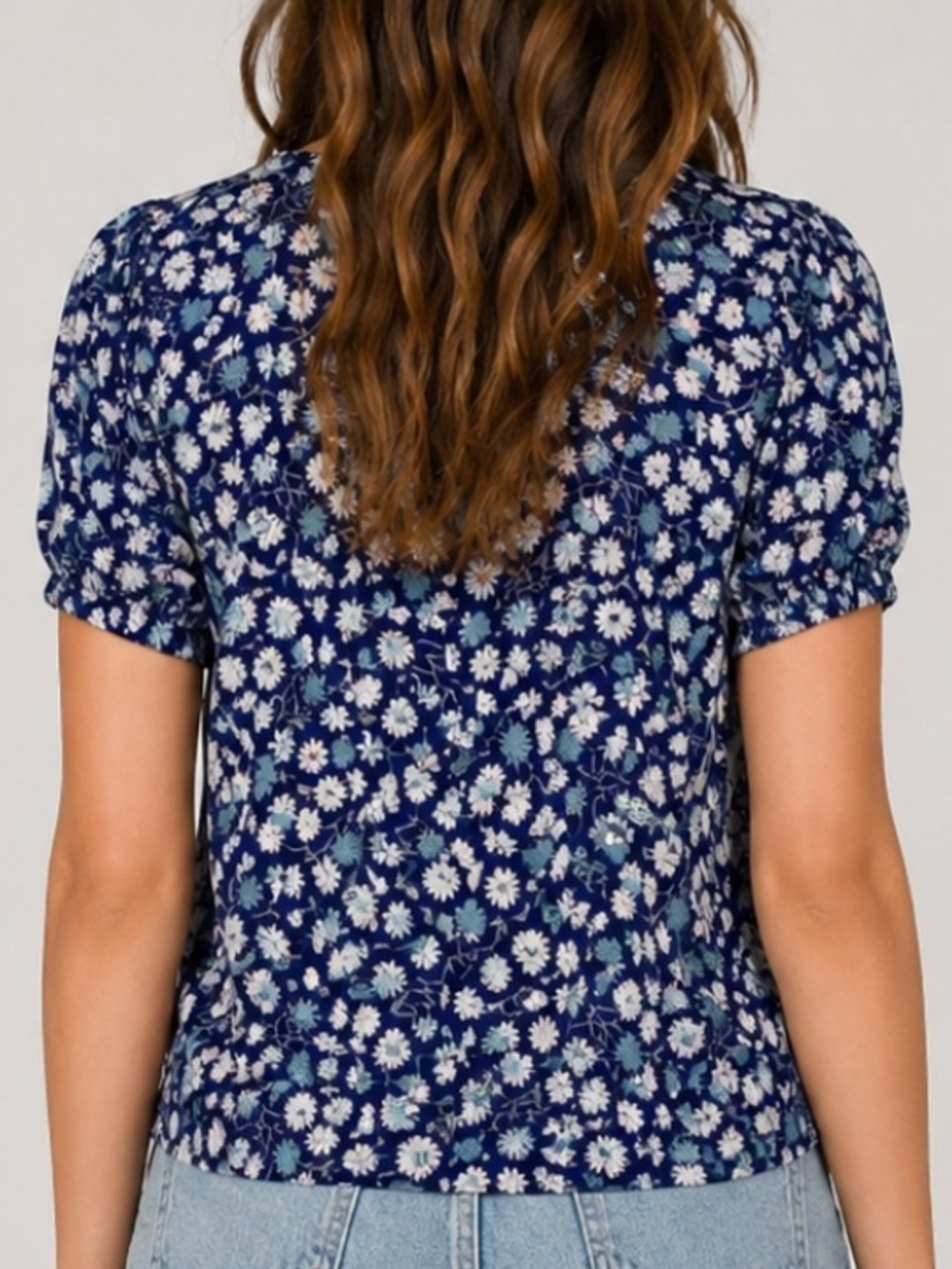 Madewell Blue Novel Tie-Front Top in French Floral Extra Small XS - Picture 2 of 9